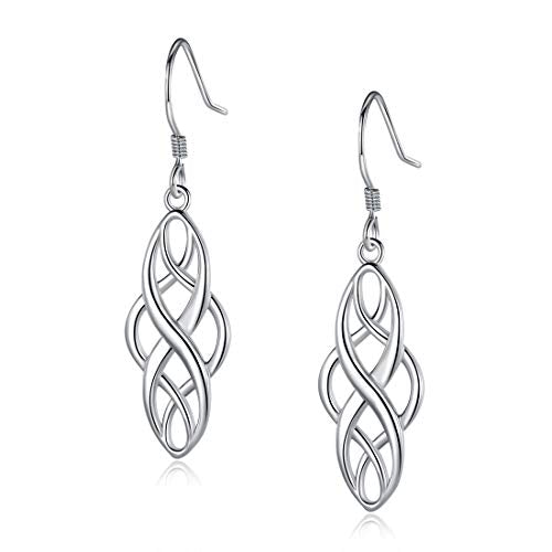 GEMSME 18K White Gold Plated Oval Celtic Knot Drop Long Wire Dangle Earrings Hypoallergenic Jewelry for Women Girl