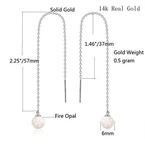 GEMSME 14K Solid Real Gold 6mm Opal Dangle Earrings for women