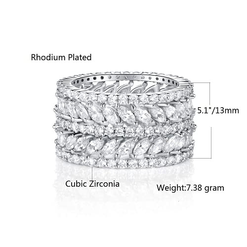 GEMSME 14K Gold Plated Marquise Cubic Zirconia Eternity Statment Ring for Women