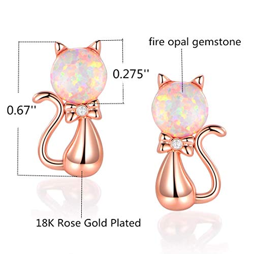GEMSME Fire Opal Cat Owl Stud Earrings 18K Rose Gold Plated Earrings Cute Hypollegenic Jewelry for Women