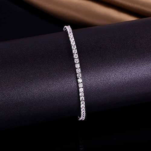 GMESME 18K White Gold Plated 3.0mm Cubic Zirconia Classic Tennis Bracelet 6/6.5/7/7.5/8/8.5/9 Inch