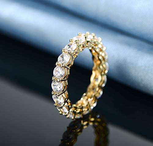 Gemsme 18K Yellow Gold Filled Cubic Zirconia Eternity Band Ring Hypoallergenic Jewelry for Women Men