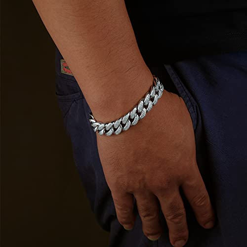 GEMSME Cuban Link Bracelet 18K White Gold Plated Bracelet Iced Out Cubic Zirconia Hip Hop Jewelry for Women Men