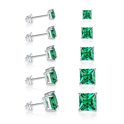 GEMSME 18K White Gold Plated Princess Cut Tapoz Sparkly Spinel Crystal Gemstone Stud Earrings Pair of 5