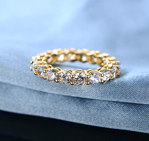 Gemsme 18K Yellow Gold Filled Cubic Zirconia Eternity Band Ring Hypoallergenic Jewelry for Women Men