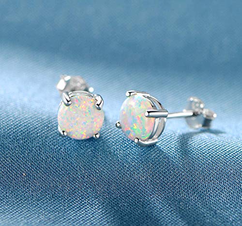 GEMSME 925 Sterling Silver White Opal Stud Earrings Hypoallergenic Jewelry for Women (sliver opal)…
