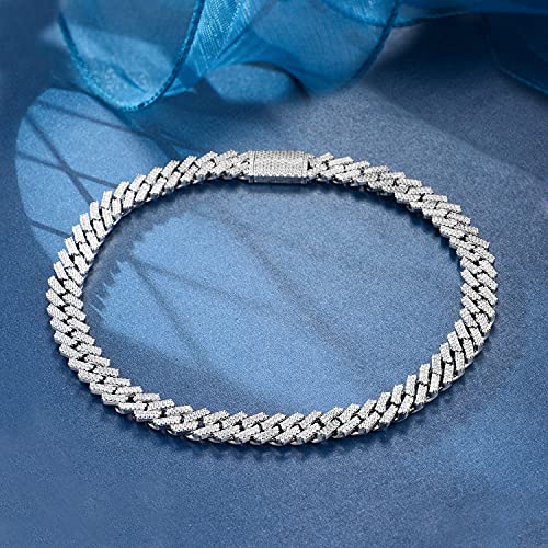 GEMSME Full Iced Out Cubic Zirconia Cuban Link Chain Hip Hop 18K White Gold Plated Miami Cuban Link Chain Necklace for Men Women