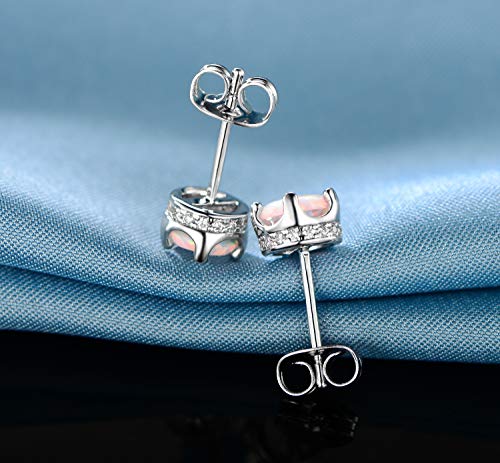 GEMSME Rhodium Plated Opal Halo Cubic Zirconia Crown Stud Earrings Hypoallergenic Jewelry for Women Girls