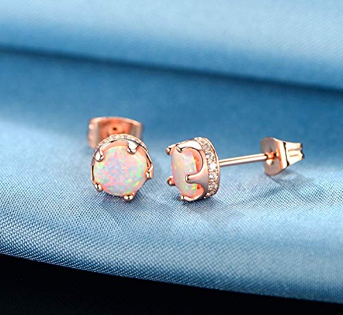 GEMSME Rhodium Plated Opal Halo Cubic Zirconia Crown Stud Earrings Hypoallergenic Jewelry for Women Girls