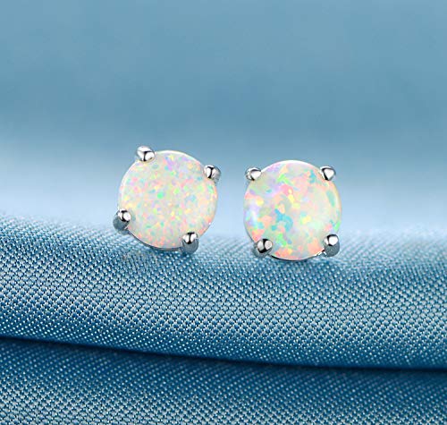 GEMSME 18K White Gold Plated Color 6mm Opal Stud Earrings for Women