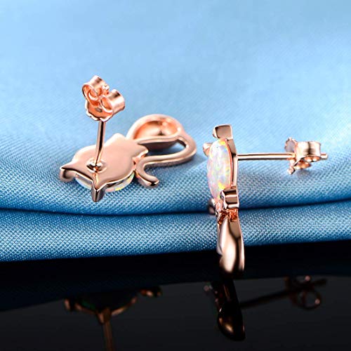 GEMSME Fire Opal Cat Owl Stud Earrings 18K Rose Gold Plated Earrings Cute Hypollegenic Jewelry for Women