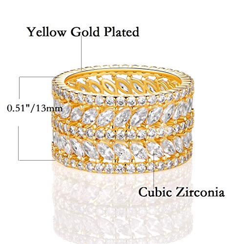 GEMSME 14K Yellow Gold Plated Marquise Cubic Zirconia Eternity Statement Ring for Women Men