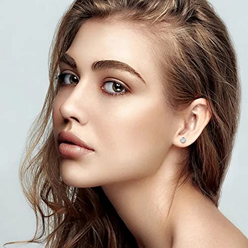GEMSME 5 Pairs Studs Earrings Set Cubic Zirconia Round Bezel Set Stud Earrings Hypoallergenic 18K White Gold Plated 3-7mm CZ Stud Earrings for Women Men Christmas Gifts