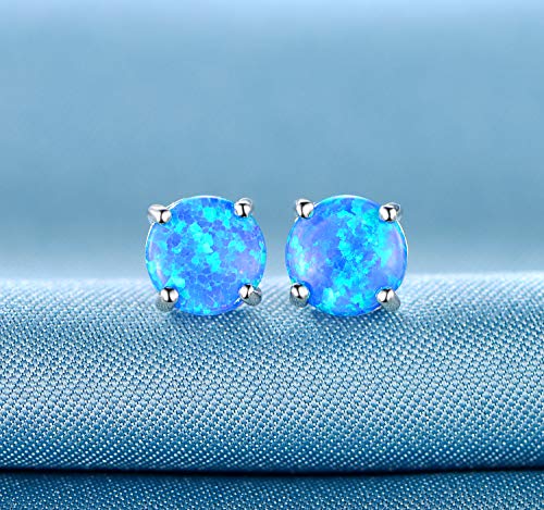 GEMSME 18K White Gold Plated Color 6mm Opal Stud Earrings for Women