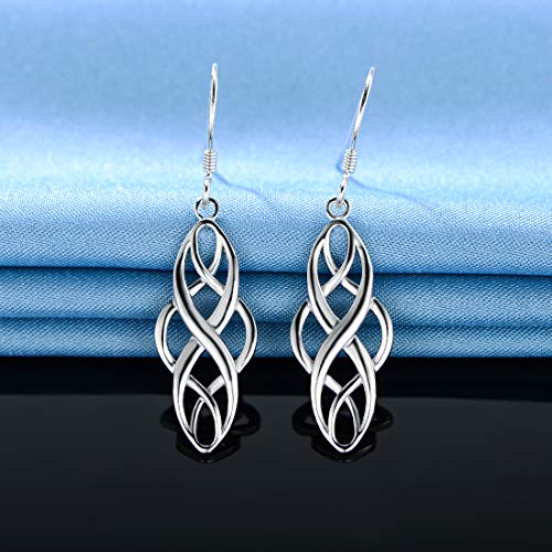 GEMSME 18K White Gold Plated Oval Celtic Knot Drop Long Wire Dangle Earrings Hypoallergenic Jewelry for Women Girl