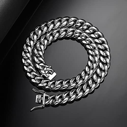 GEMSME Cuban Link Chain Necklace for Men & Women Surgical Stainless Steel Miami Choker Necklace 18 inch