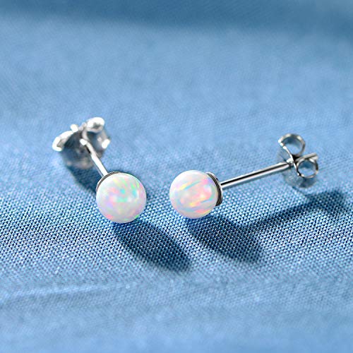 GEMSME 925 Sterling Silver Fire Opal Ball Stud Earrings 6mm White Gold Hypoallergenic Jewelry