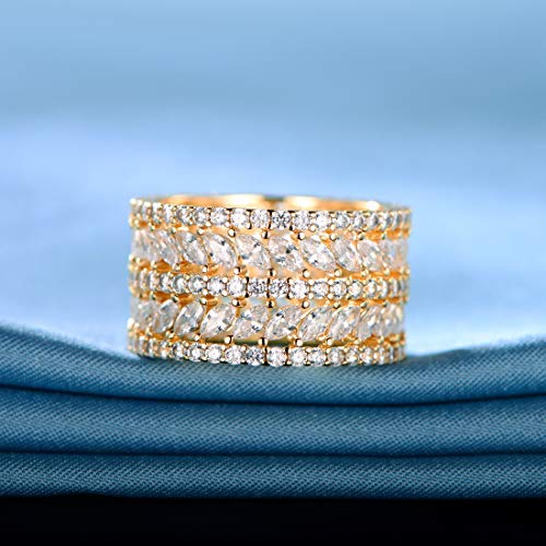 GEMSME 14K Yellow Gold Plated Marquise Cubic Zirconia Eternity Statement Ring for Women Men