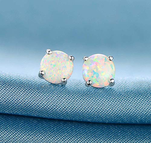 GEMSME 925 Sterling Silver White Opal Stud Earrings Hypoallergenic Jewelry for Women (sliver opal)…