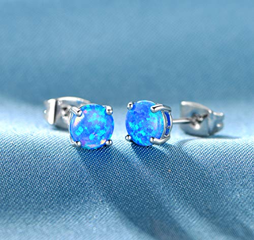GEMSME 18K White Gold Plated Opal Stud Earrings Sensitive Ears for Women