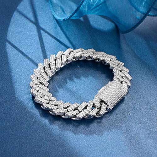GEMSME 18K White Gold Plated Bracelet Full Iced Out Cubic Zirconia Cuban Link Chain Hip Hop Bracelet for Men Women