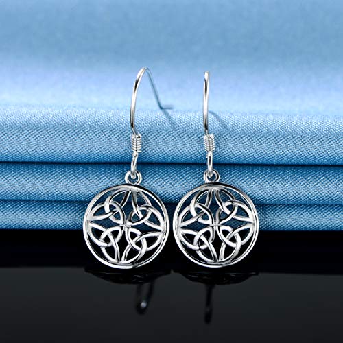 GEMSME 18K White Gold Plated Celtic Knot Round Hook Drop Dangle Earrings Hypoallergenic Jewelry for Women Girl