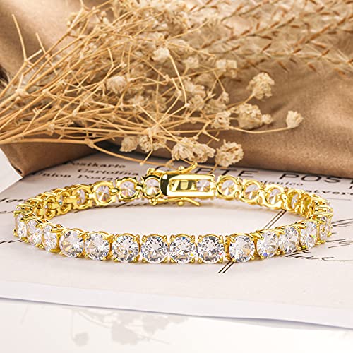 GEMSME Tennis Bracelets for Women, 18K Gold Plated 5mm Round Gorgeous Cubic Zirconia Tennis Bracelets for Men, Gold Plated Bracelet Jewelry Size 6.5-8.5 Inch