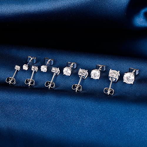 18K Yellow Gold / White Gold Plated Stud Earrings 4 Prong Brilliant Round Cut 3-7MM Cubic Zirconia Earring Studs Set