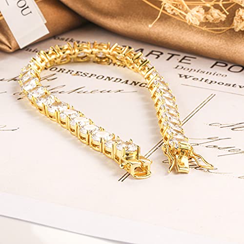 GEMSME Tennis Bracelets for Women, 18K Gold Plated 5mm Round Gorgeous Cubic Zirconia Tennis Bracelets for Men, Gold Plated Bracelet Jewelry Size 6.5-8.5 Inch