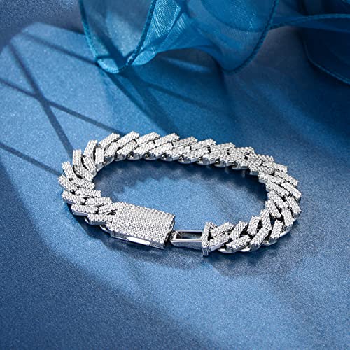 GEMSME 18K White Gold Plated Bracelet Full Iced Out Cubic Zirconia Cuban Link Chain Hip Hop Bracelet for Men Women
