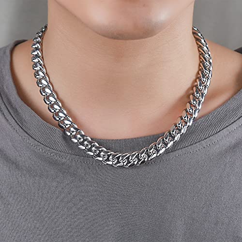 GEMSME Cuban Link Chain Necklace for Men & Women Surgical Stainless Steel Miami Choker Necklace 18 inch