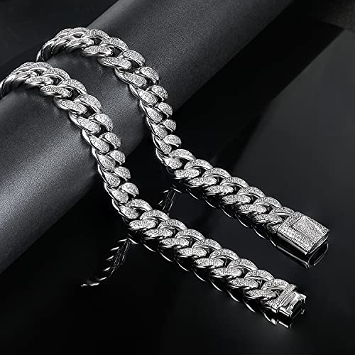 GEMSME Cuban Link Bracelet 18K White Gold Plated Bracelet Iced Out Cubic Zirconia Hip Hop Jewelry for Women Men