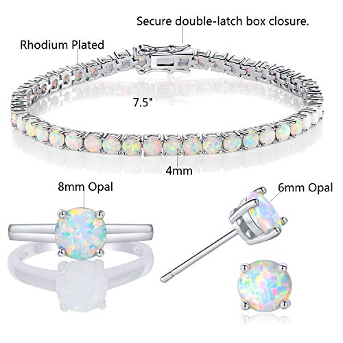 18k White Gold Plated Opal Tennis Braceelet/Earrings/Rings Created Jewelry Sets for Women