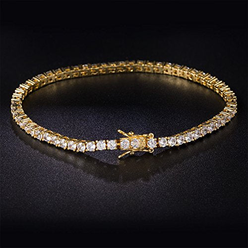 GEMSME 18K Gold Plated 3.0 Cubic Zirconia Classic Tennis Bracelet for Women and Men