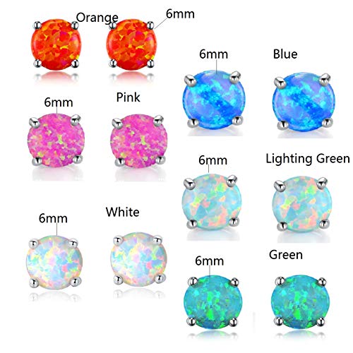 GEMSME 18K White Gold Plated Color 6mm Opal Stud Earrings for Women