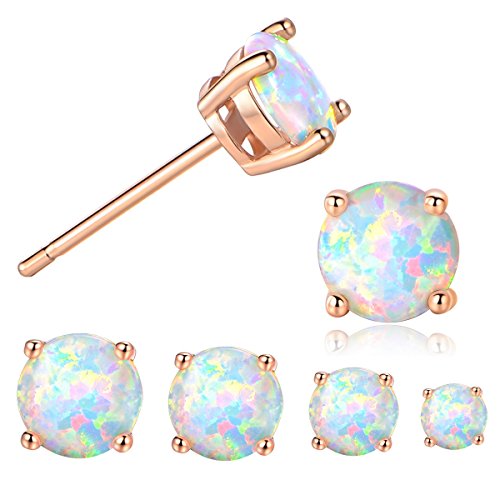 GEMSME 18K Rose Gold Plated Opal Stud Earrings 6MM Round For Women