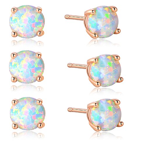 GEMSME 18K Rose Gold Plated Opal Stud Earrings 6MM Round For Women