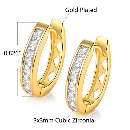 18k White Gold/Gold Plated Cubic Zirconia Simulated Diamond Hoop Earrings for Women Men