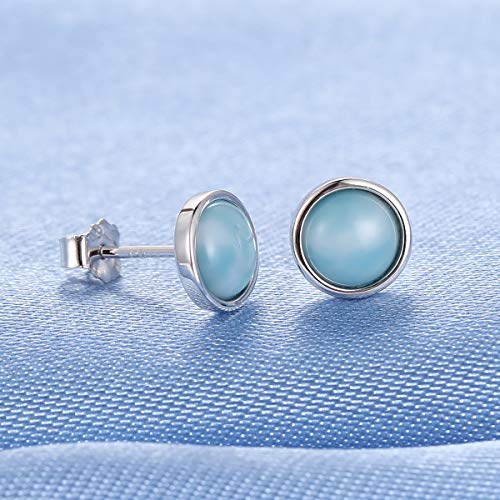 GEMSME 925 Sterling Silver Round Larimar Stud Earrings Hypoallergenic Jewelry for Women (round larimar)