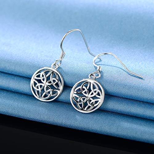 GEMSME 18K White Gold Plated Celtic Knot Round Hook Drop Dangle Earrings Hypoallergenic Jewelry for Women Girl