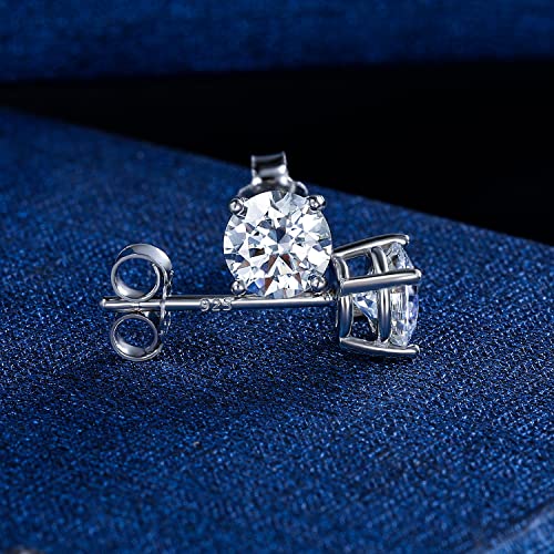 925 Sterling Silver Filled White Gold 4 Pong Round Clear Moissanite Stud Earring for Women 3/4/5mm Pack of 3 Pairs