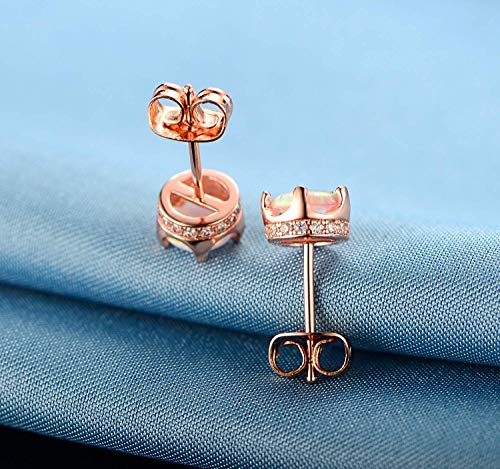 GEMSME Rhodium Plated Opal Halo Cubic Zirconia Crown Stud Earrings Hypoallergenic Jewelry for Women Girls