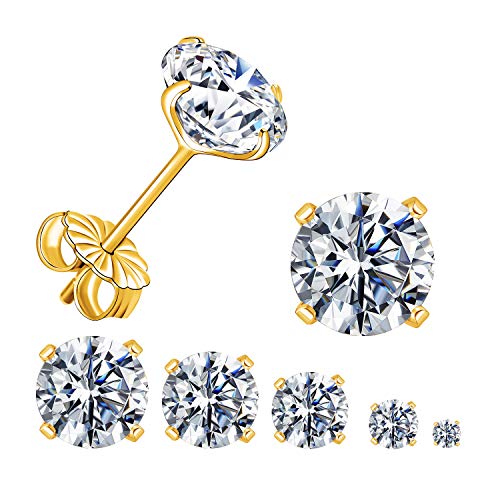 GEMSME 925 Sterling Sliver Round Cubic Zirconia Stud Earrings 4 Pongs Women Men Sparkly Jewelry Pack of 5