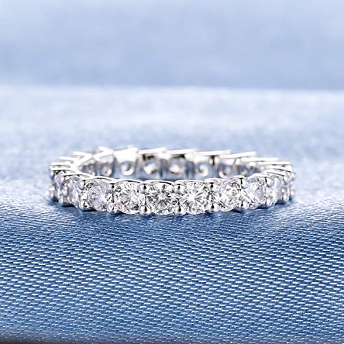 GEMSME 18K White Gold Plated Cubic Zirconia Rings 3.0mm Eternity Bands Stackable Rings for Women