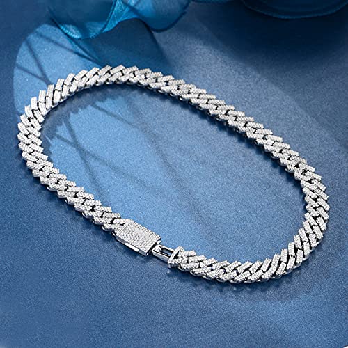 GEMSME Full Iced Out Cubic Zirconia Cuban Link Chain Hip Hop 18K White Gold Plated Miami Cuban Link Chain Necklace for Men Women
