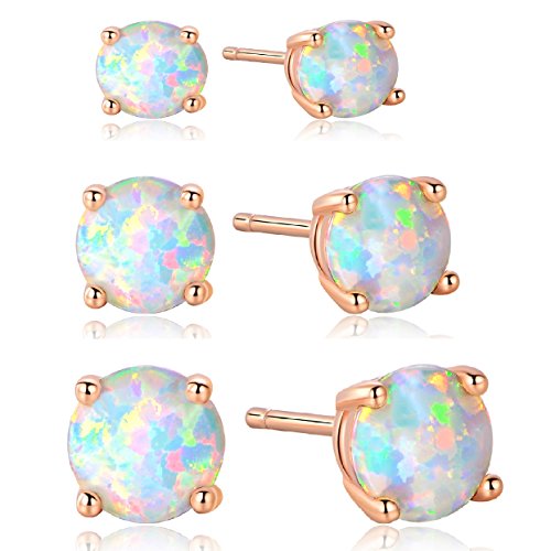 GEMSME 18K Rose Gold Plated Opal Stud Earrings 6MM Round For Women