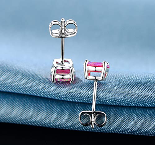 GEMSME 18K White Gold Plated Color 6mm Opal Stud Earrings for Women
