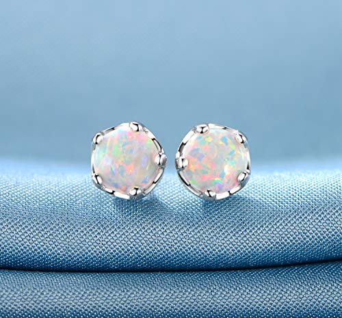 GEMSME Rhodium Plated Opal Halo Cubic Zirconia Crown Stud Earrings Hypoallergenic Jewelry for Women Girls