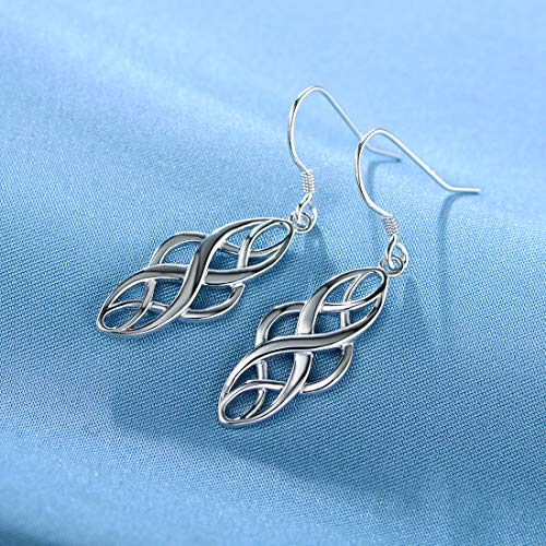 GEMSME 18K White Gold Plated Oval Celtic Knot Drop Long Wire Dangle Earrings Hypoallergenic Jewelry for Women Girl