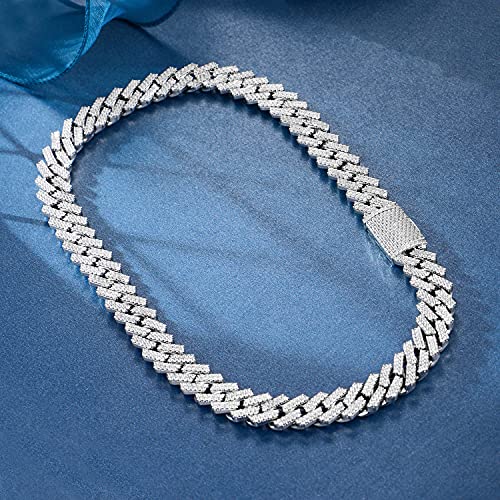 GEMSME Full Iced Out Cubic Zirconia Cuban Link Chain Hip Hop 18K White Gold Plated Miami Cuban Link Chain Necklace for Men Women
